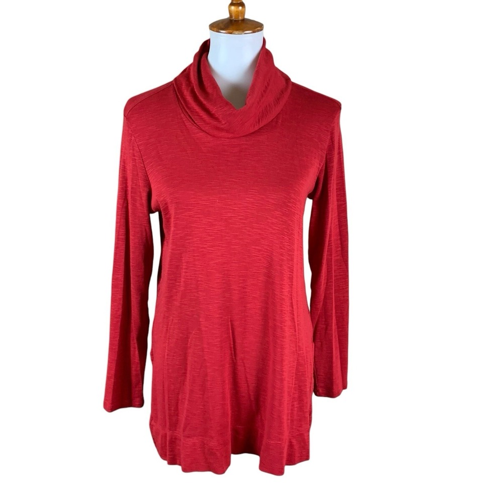 J Jill Red Pima Cotton Cowl Neck Tunic Long Sleeve Relaxed Fit Women's Small